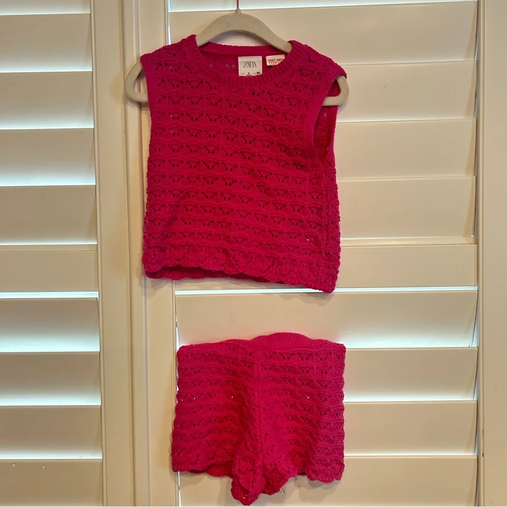 Zara Sleeveless Sweater Short Set Hot Pink Size 3